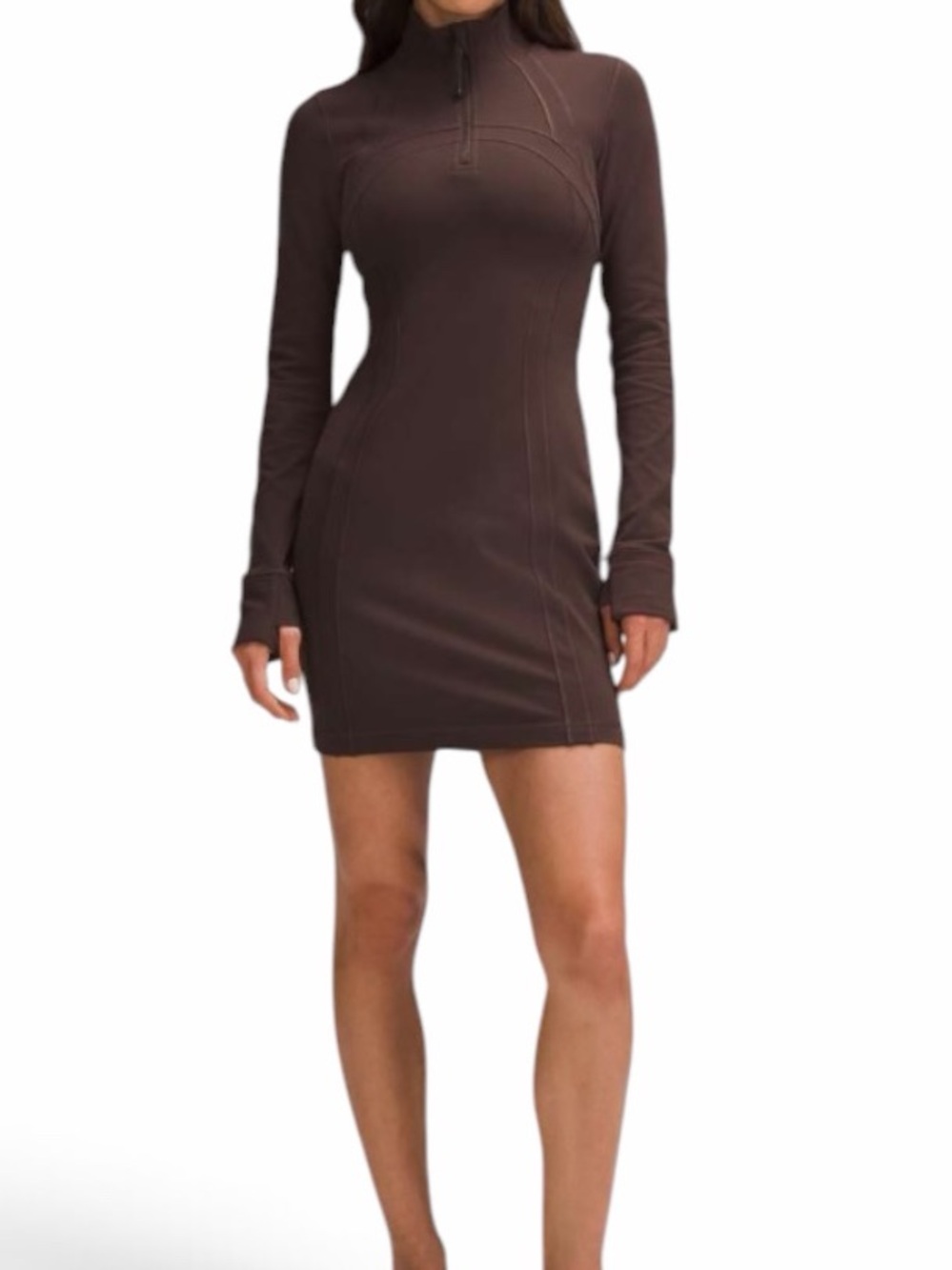 Lululemon Softstreme Long-Sleeve Half-Zip Dress Brown
 LongSleeve mock neck - Picture 2 of 10